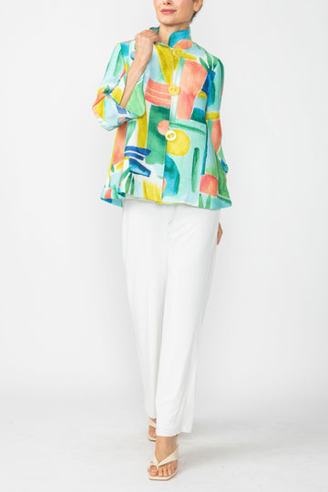 Blue Abstract Print Short Jacket